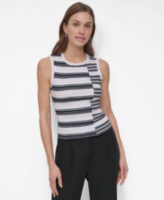DKNY - Women's Striped Ribbed Knit Sleeveless Top
