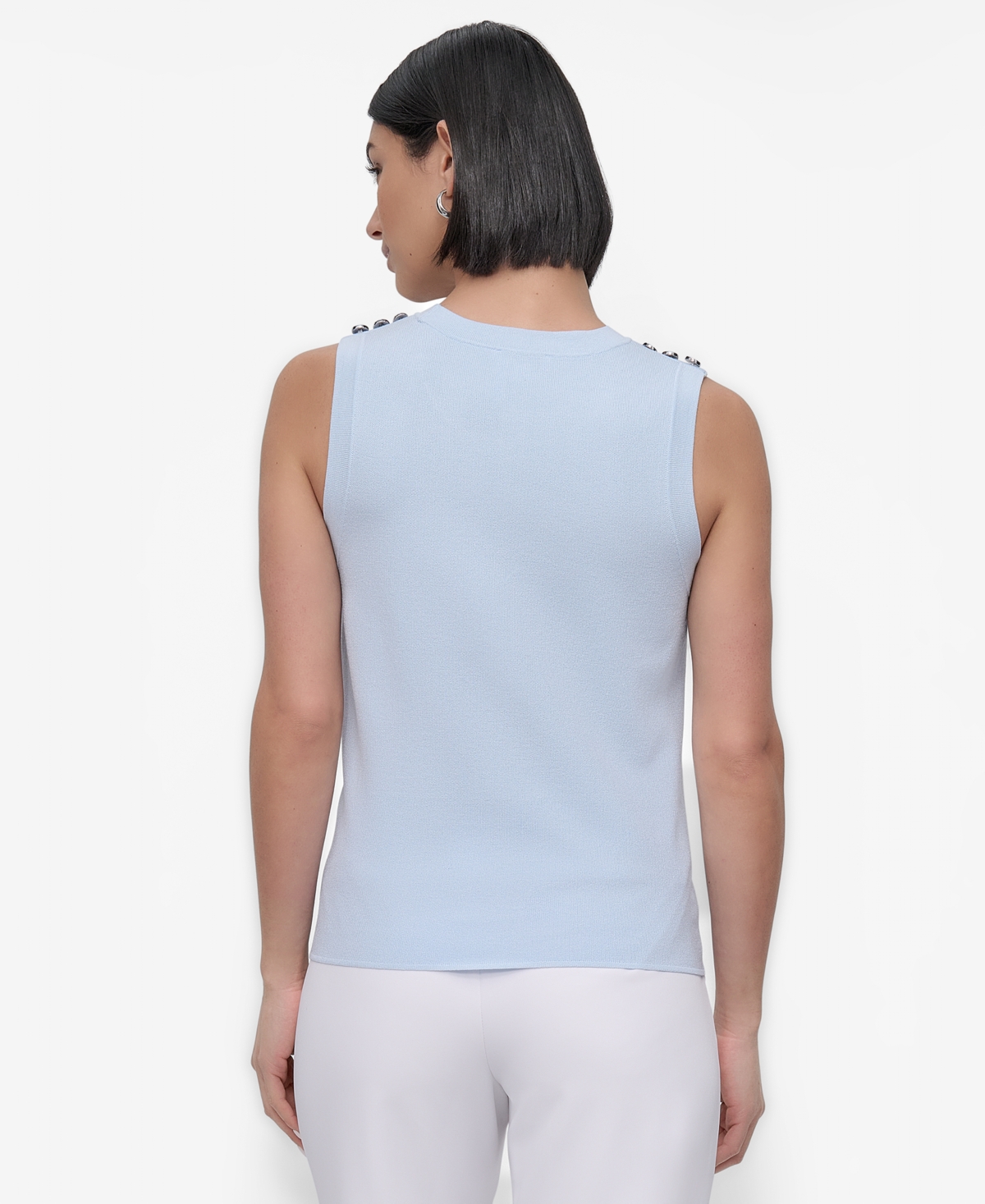 Dkny Shoulder Button Sleeveless Sweater In Skyway Blue
