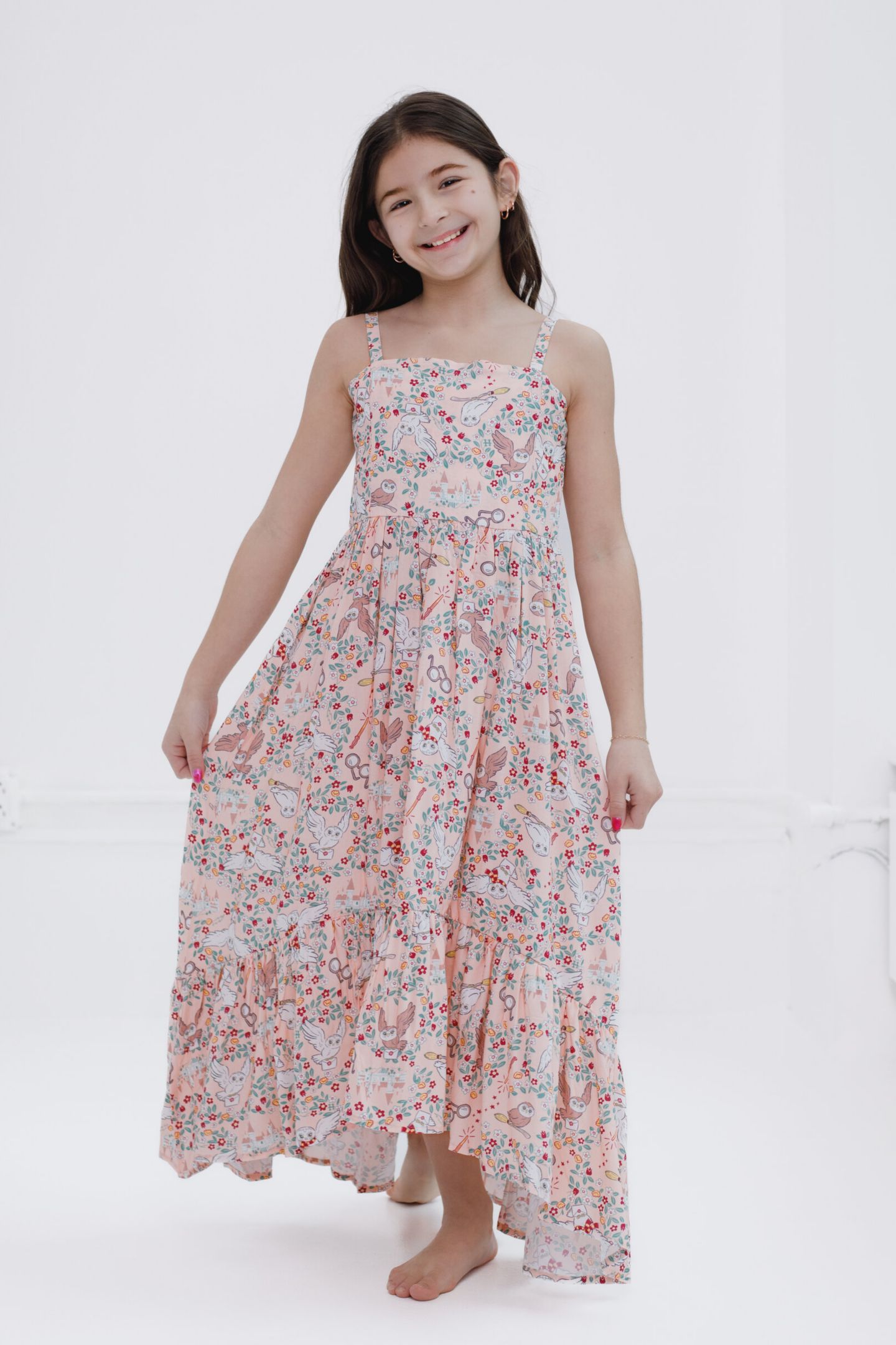 Платье Harry Potter Hedwig Square Neck Smocked Cami Maxi Dress для девочек, цвет: Розовый — фото 3