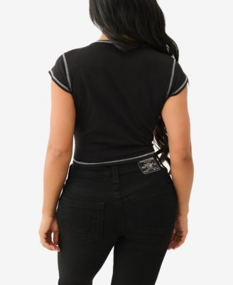 Женская шапочка с рюшами и логотипом True Religion на рукавах