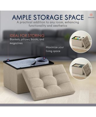 Collapsible Rectangle Storage Ottoman – Small Footrest with Hidden Storage, 12" x 16" x 12"
