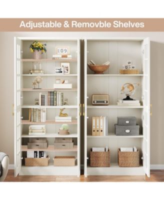 71" Tall Storage Cabinet with Doors, Kitchen Pantry Cabinet with Adjustable Shelves, Kitchen Cupboard Food Pantry Floor Storage Cabinet for Living Room, Bathroom, Office, White