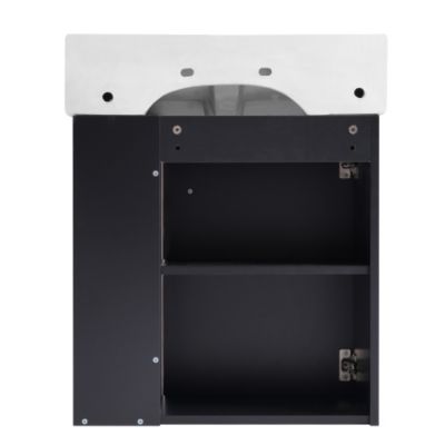 21.6inch Modern Floating Bathroom Vanity with Ceramic Basin Wave Pattern Door Side Storage Black