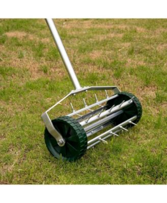 Heavy Duty Rolling Lawn Aerator,Rolling Lawn Aerator,  Rotary Push Tine Spike Soil Lawn Aerator Gardening Tool with 3-Piece Long Steel Handle for Garden Yard Grass Maintenance,Garden Yard Rotary Push