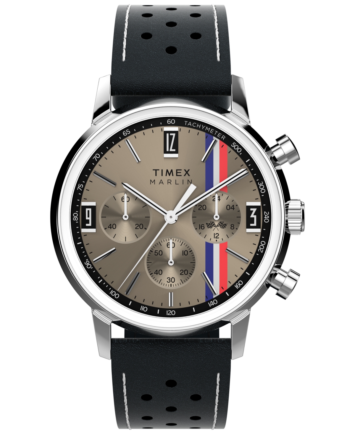 Men's Quartz Analog Black Leather Watch, 40mm - Black