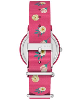 Women's Quartz Analog Pink Nylon Watch, 34mm