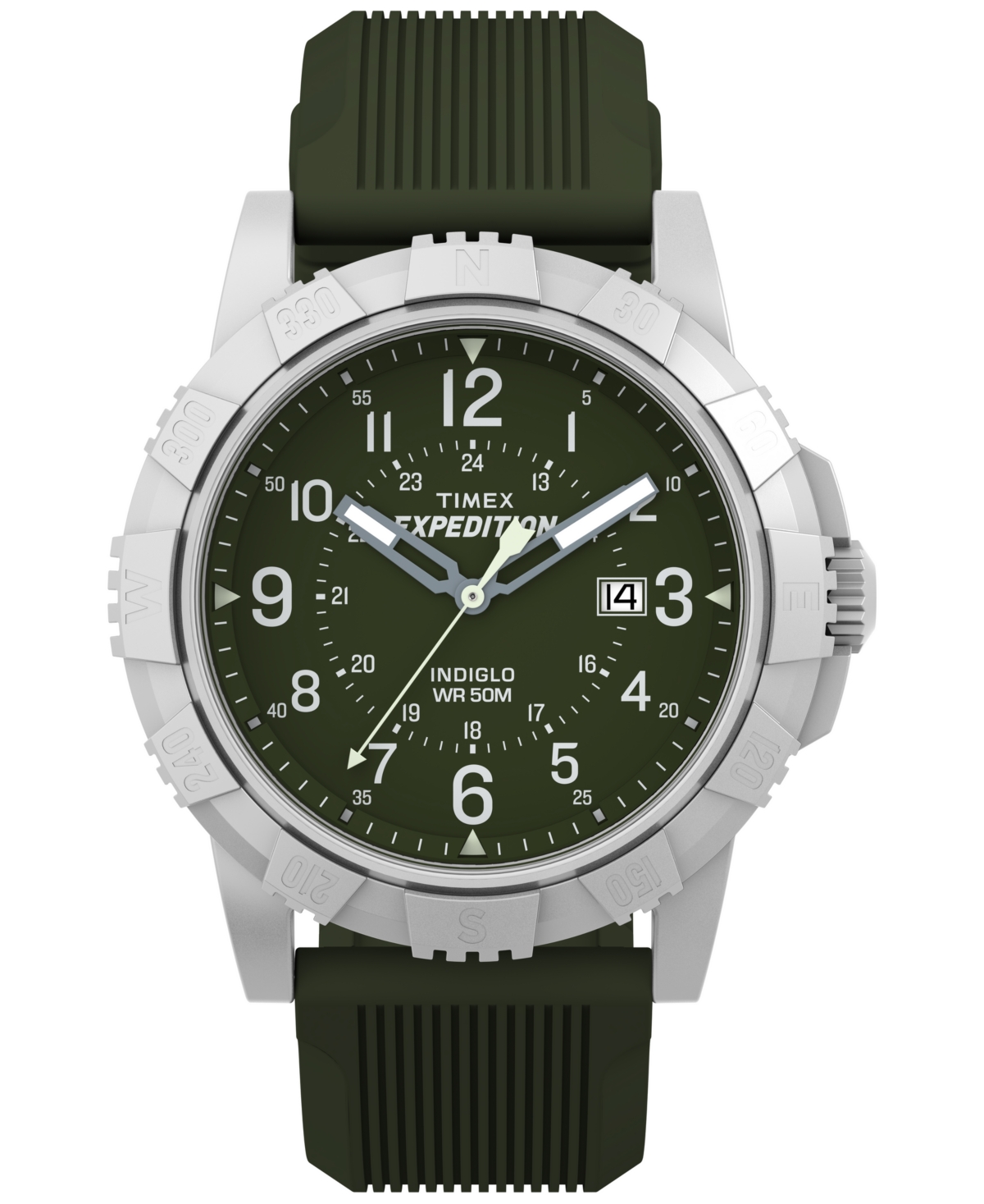 Timex Men's Quartz Analog Green Silicone Watch, 45mm