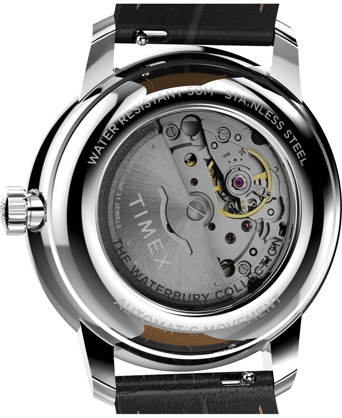 Timex ® Waterbury Metropolitan Automatic Leather Strap Watch, 41mm In Black