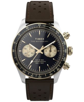 Timex Men's Quartz Analog Brown Leather Watch, 39mm - Macy's