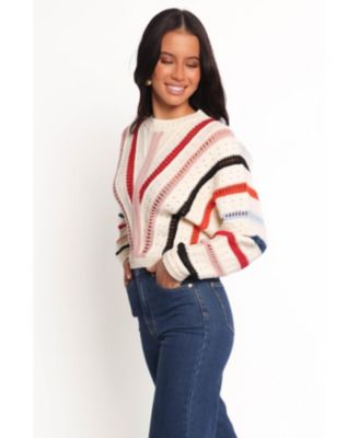 Женский вязаный свитер Marie в полоску с лепестками и щенком