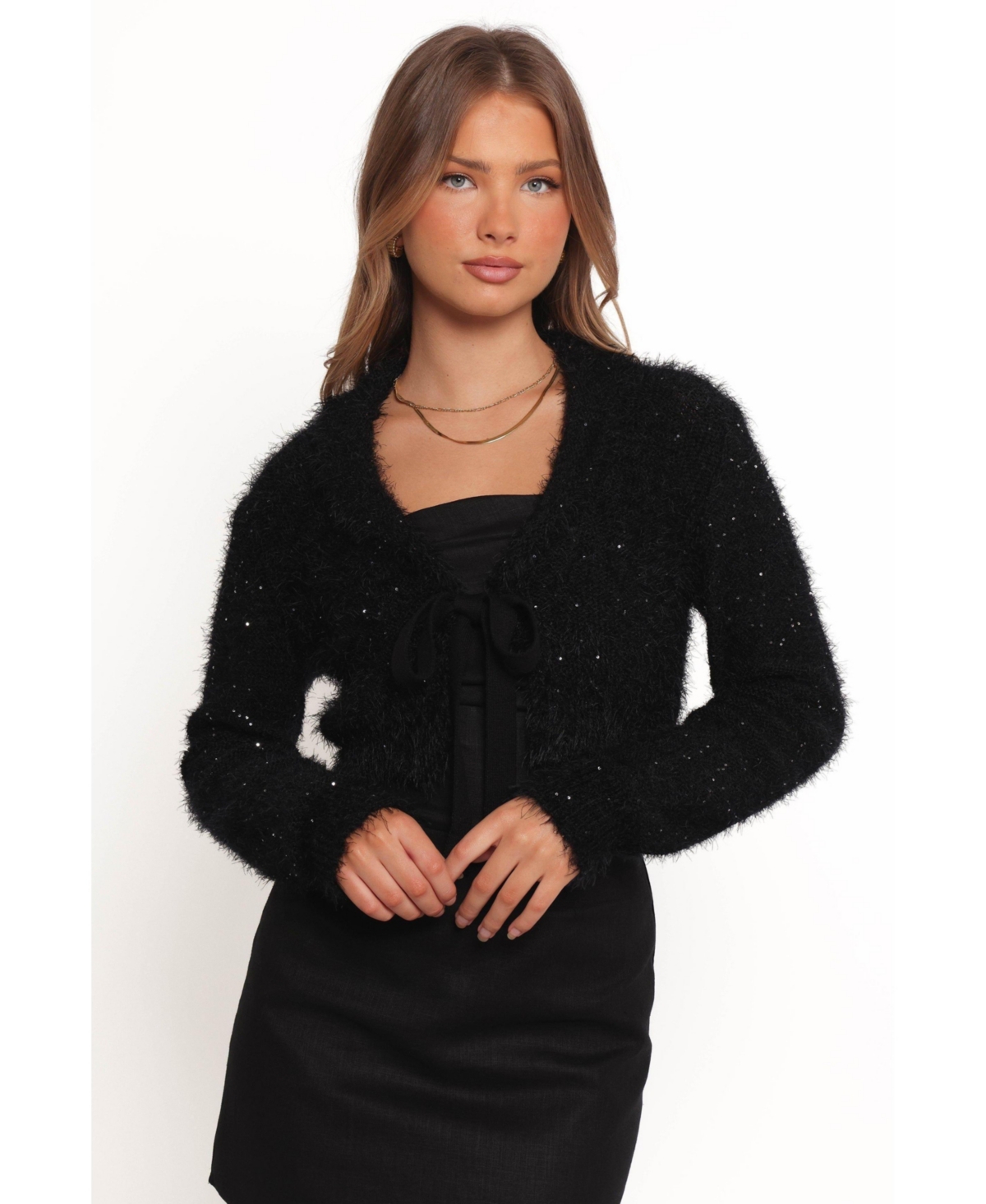 Women's Capra Fuzzy Tie Front Cardigan - Black