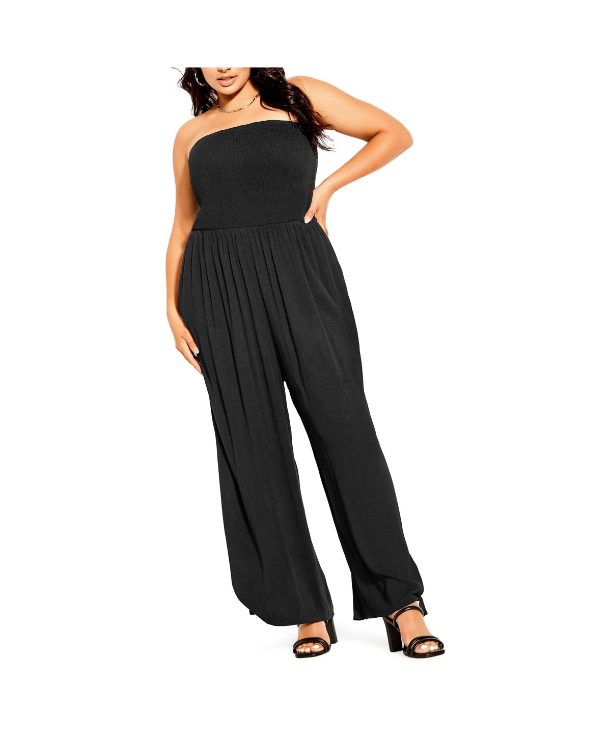 Plus Size Smocked Jumpsuit - Black