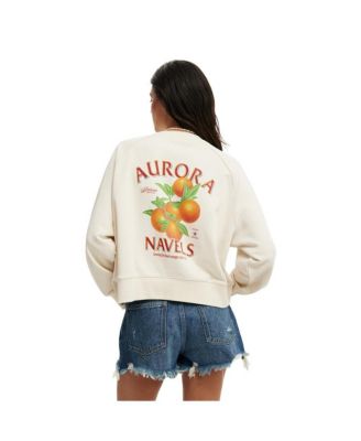 Женская классическая флисовая толстовка Реглан Crew с графическим принтом ИЗ ХЛОПКА НА флисовой подкладке