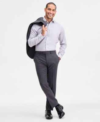 Ted by Ted Baker - Men's Modern-Fit Stretch Charcoal Birdseye Wool-Blend Suit Separate Pants