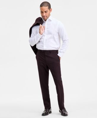 Ted by Ted Baker - Men's Modern-Fit Stretch Bordeaux Wool-Blend Suit Separate Pants