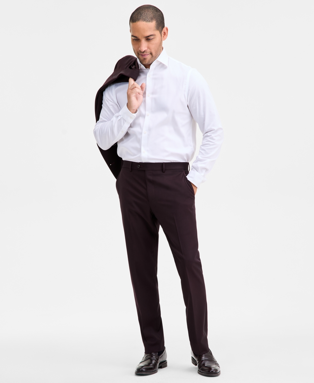 Ted By Ted Baker Men's Modern-fit Stretch Bordeaux Wool-blend Suit Separate Pants In Red