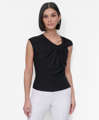 DKNY - Petite Asymmetric-Neck Sleeveless Top