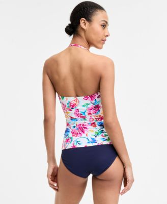 ANNE COLE WOMENS WATERCOLOR PAISLEY TWIST FRONT BANDEAU TANKINI TOP HIGH WAIST BIKINI BOTTOMS 