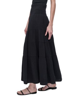 Миниатюрная хлопковая юбка макси с завышенной талией и ярусами от DKNY Jeans