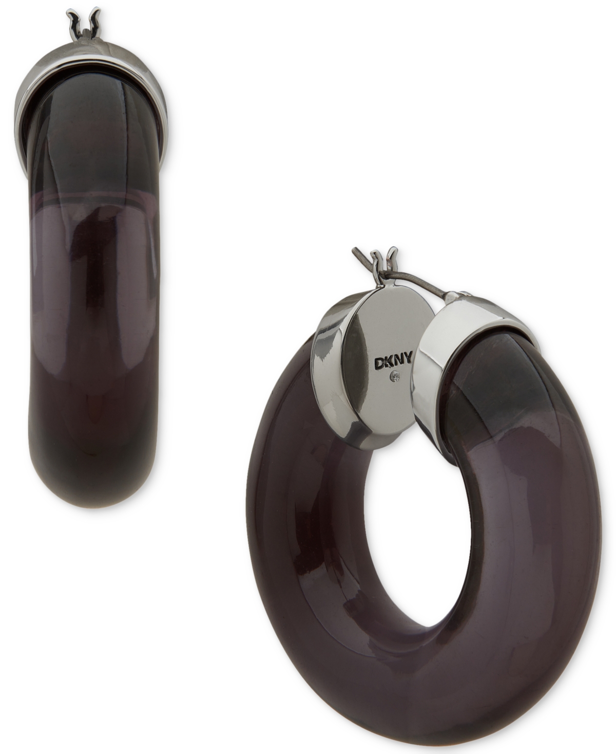 Medium Clear or Colored Resin Puffy Hoop Earrings - Gray