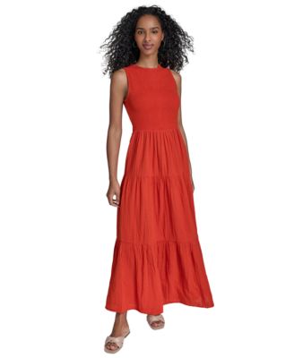 Calvin Klein - Women's Cotton Smocked Tiered Maxi Dress