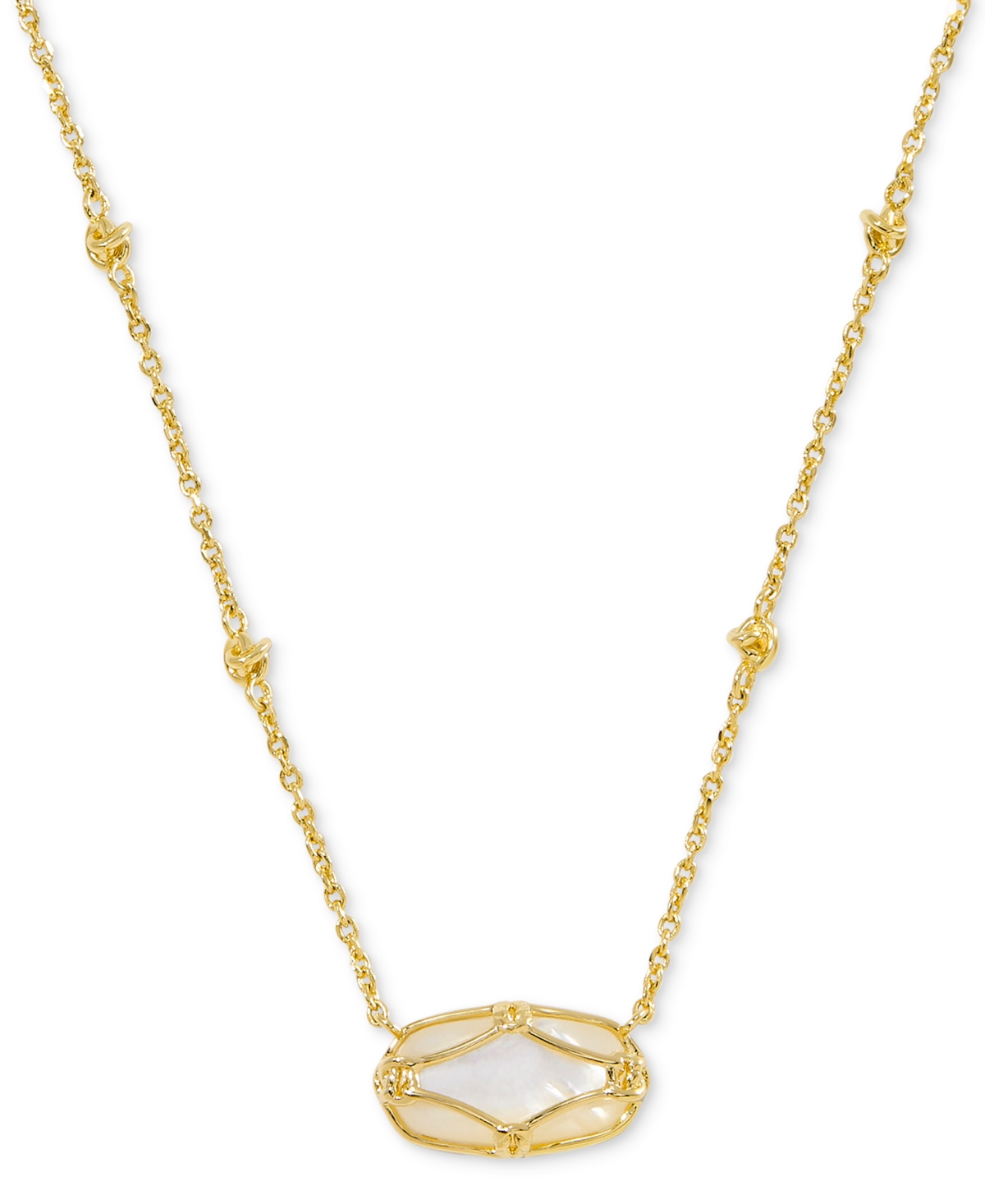 14k Gold-Plated Lattice-Framed Mother-of-Pearl 19" Adjustable Pendant Necklace - Gold Blush Ivory Mother Of Pearl