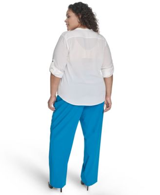 Рубашка Calvin Klein Plus размера с разрезным вырезом и пуговицами спереди