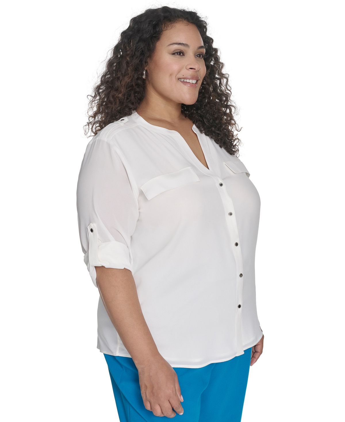 CALVIN KLEIN PLUS SIZE SPLIT-NECK BUTTON-FRONT SHIRT 
