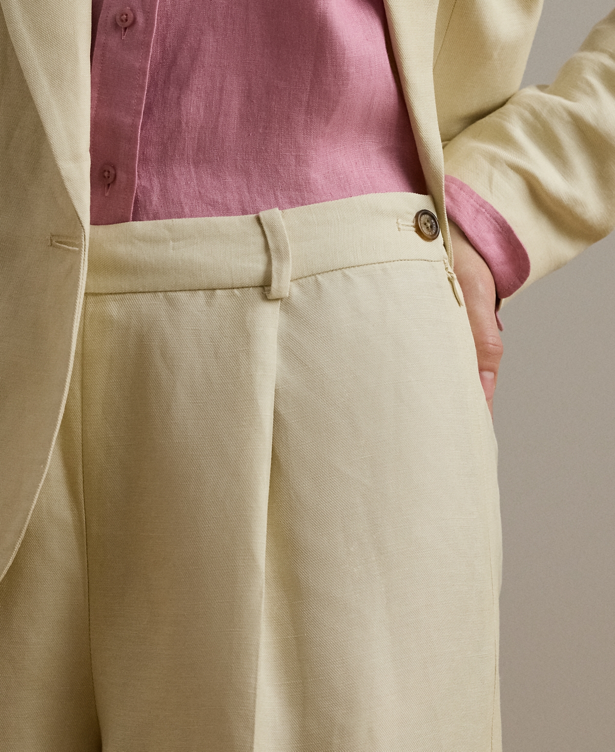 Shop Ralph Lauren Petite Linen-blend Twill Wide-leg Pants In Ivory Beige