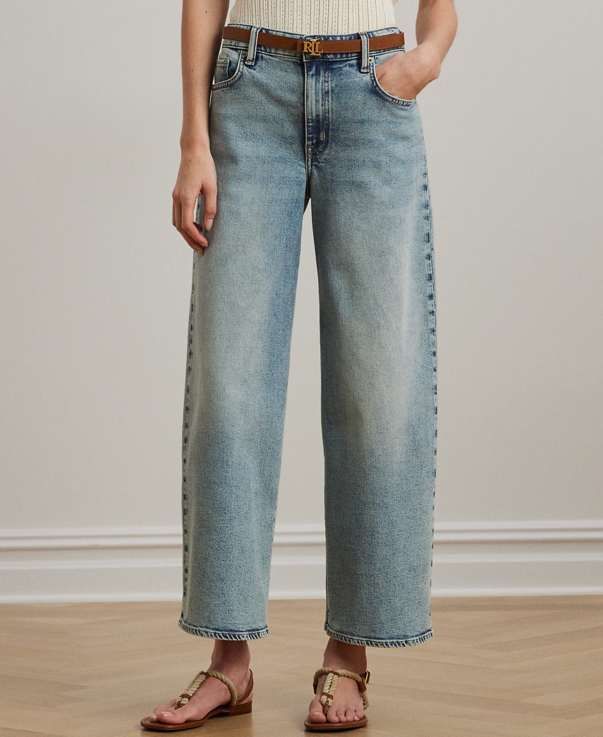RALPH LAUREN PETITE HIGH-RISE WIDE-LEG CROPPED JEANS 