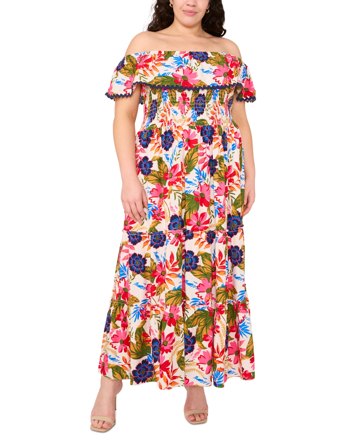 Msk Plus Size Floral Off-the-shoulder Smocked Maxi Dress