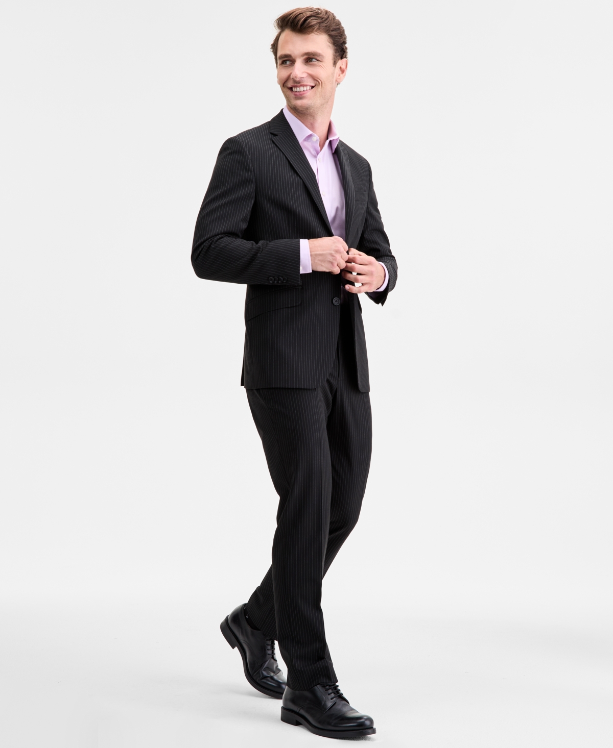 Men's Techni-Cole Slim-Fit Stretch Suit - Black White