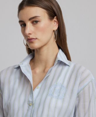 Petite Oversize Striped Cotton Voile Shirt