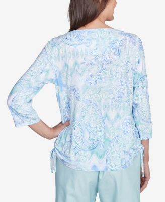 Топ Alfred Dunner Petite St. Thomas Island мятного цвета с рюшами и рисунком Пейсли по бокам