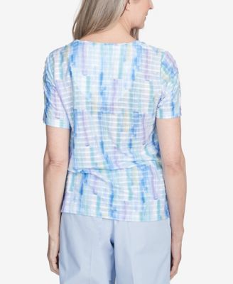 Топ с коротким рукавом от Alfred Dunner Petite St. Thomas, выполненный текстурированным мазком кисти.