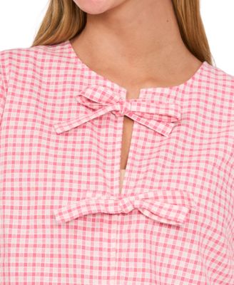 Женский клетчатый топ с баской и бантиком спереди от CeCe