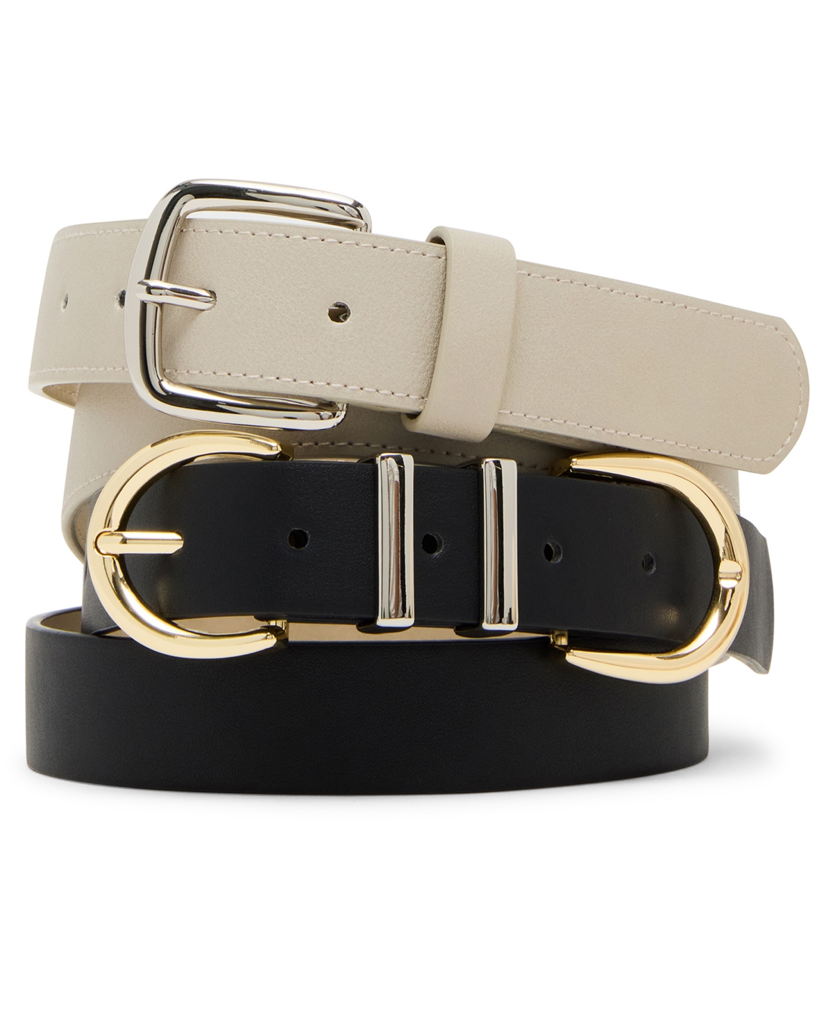 Topstitched Textured Polyurethane Belt - Light Camel, Black