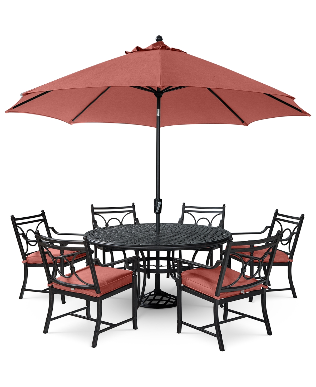 AGIO WYTHBURN OUTDOOR DINING 7PC SET (60" ROUND TABLE & 6 SCROLL DINING CHAIRS), CREATED FOR MACY'S 