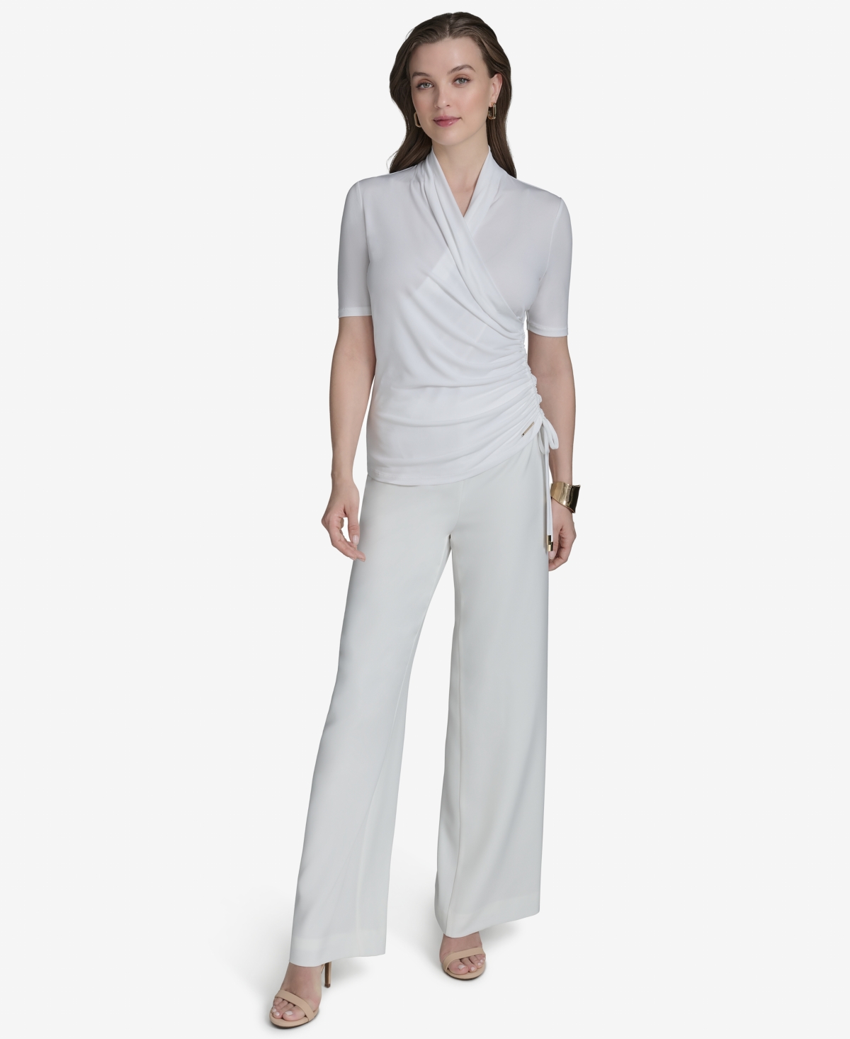 Shop Halston Women's Ruched Faux-wrap Top In White