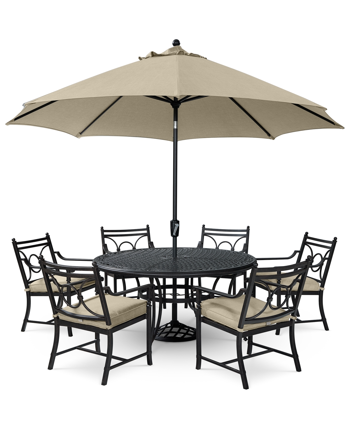 AGIO WYTHBURN OUTDOOR DINING 7PC SET (60" ROUND TABLE & 6 SCROLL DINING CHAIRS), CREATED FOR MACY'S 