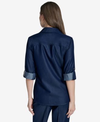 Женская рубашка Halston с отложным воротником и рукавами-крылышками спереди на пуговицах