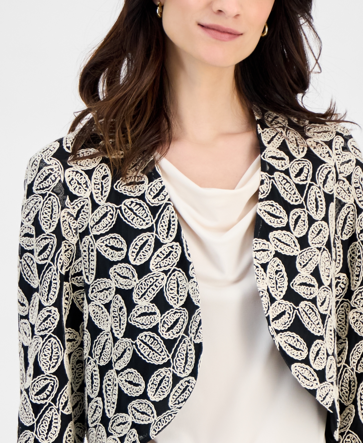 Kasper Women's Embroidered Open-front 3/4-sleeve Bolero Jacket