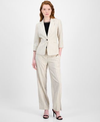 Женский жакет Kasper в тонкую полоску с воротником-стойкой и рукавами 3/4, обычные и миниатюрные размеры