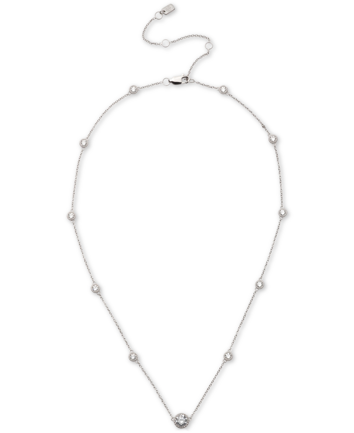 Sterling Silver Cubic Zirconia Station Collar Necklace, 16" + 3" extender - Crystal Wh
