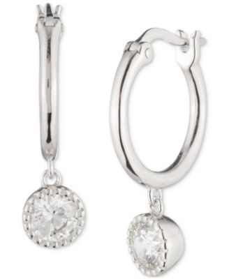 Sterling Silver Cubic Zirconia Charm Huggie Hoop Earrings 