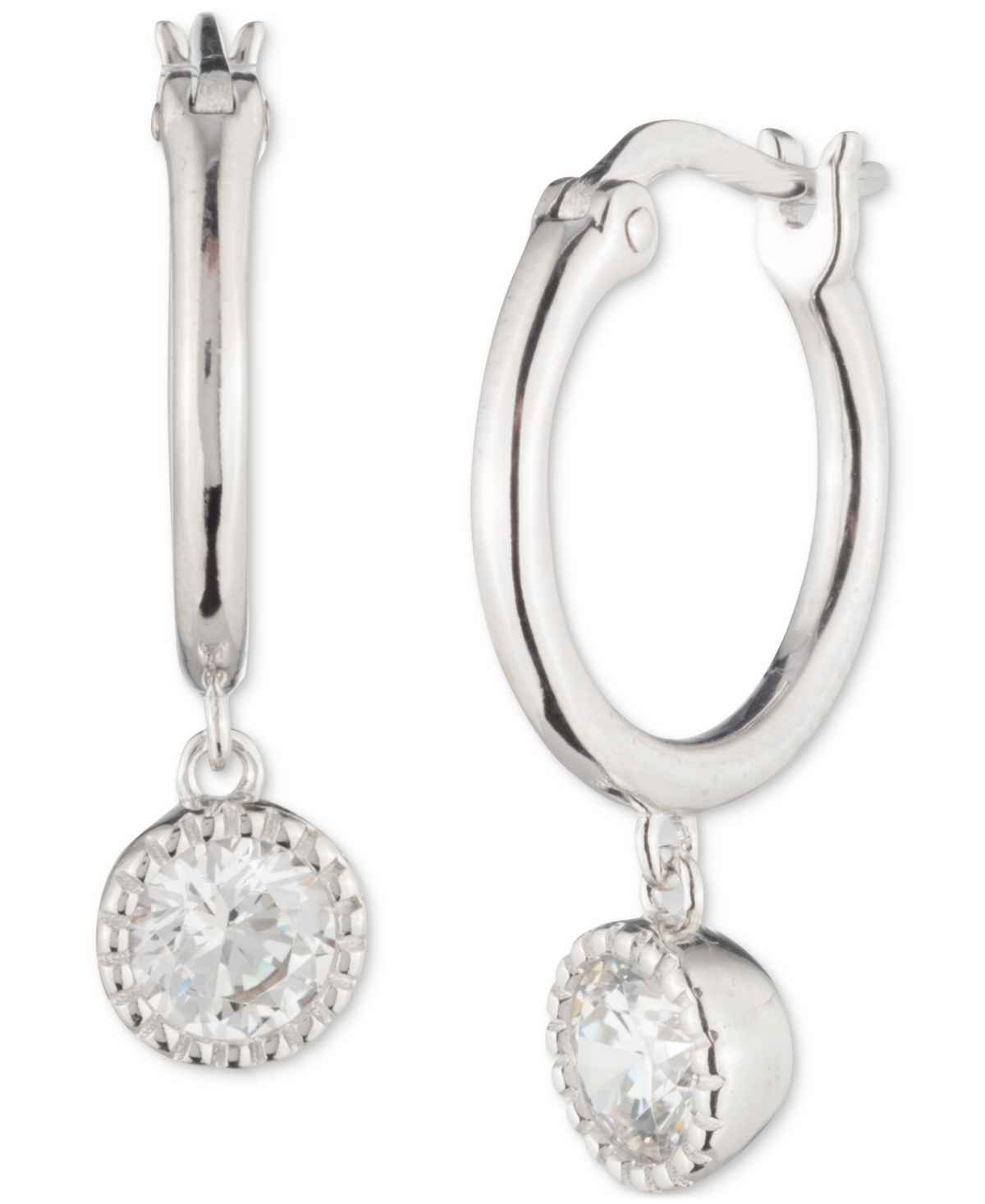 Ralph Lauren Sterling Silver Cubic Zirconia Charm Huggie Hoop Earrings