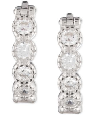 Sterling Silver Medium Cubic Zirconia Hoop Earrings, 1.16" 