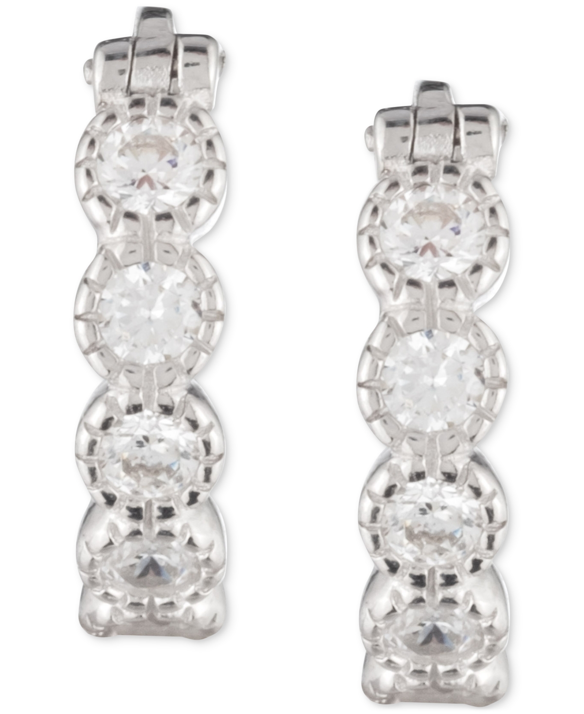 Shop Ralph Lauren Sterling Silver Medium Cubic Zirconia Hoop Earrings, 1.16"