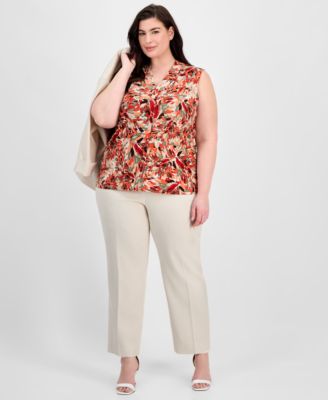 Топ со складчатым вырезом и принтом Kasper Plus Size