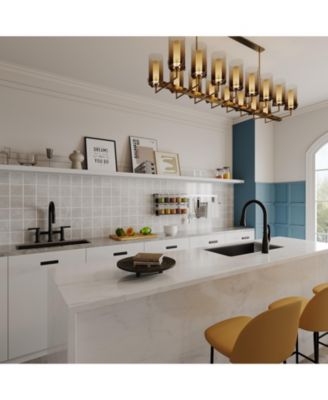 Modern Double Handle 3-Holes Deck Mount Bridge Kitchen Faucet with 2-Sprayer Patterns and 360 Swivel Spout in